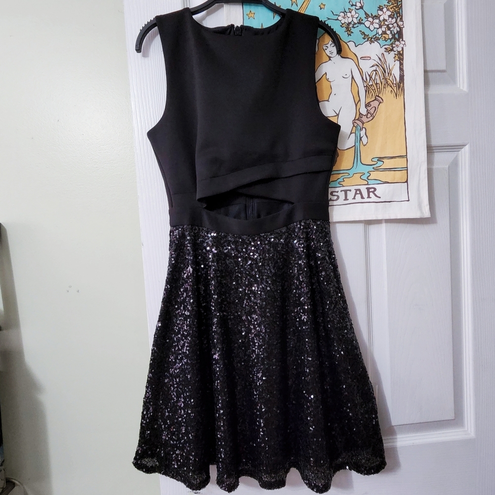 ASOS Sequins Cutout Sleeveless Mini Dress Black